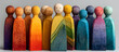 © john - Colorful wooden people figures on white background. Diverse Team.Banner. diversity and inclusion. copy space. HR concept
