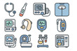 © Nata - Medical equipment icons featuring stethoscope and thermometer