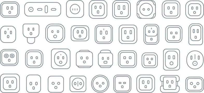 Gray Line Drawings of Various Electrical Outlets and Plugs