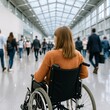 © Prime path 515 - Young woman in wheelchair navigating a busy modern public building, symbolizing inclusion, accessibility, and independence for people with disabilities in urban spaces