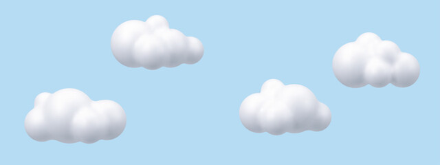 Aufkleber - White fluffy cloud vector render cartoon illustration set on a pastel blue background. Sky design element for web, app, ui, ux.
