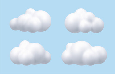 Aufkleber - 3d cloud vector render cartoon on blue background illustration. Cartoon clouds set art. Weather concept element.
