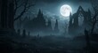 © Margarita Ratatosk - Full moon shining over an old abandoned church on a desolate, foggy night, scary and horror Halloween concept.