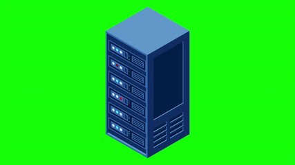 Fototapete - Data center server box. Hosting server or data center room concept. Isometric hardware server case cabinet. 4K seamless loop animation
