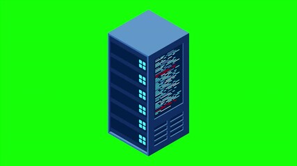 Fototapete - Data center server box. Hosting server or data center room concept. Isometric hardware server case cabinet. 4K seamless loop animation