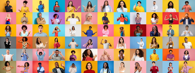 Poster - A vibrant collection of portraits showcases diverse individuals expressing joy and positivity.
