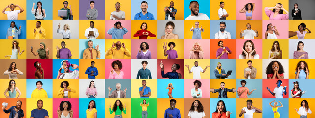 Poster - A vibrant collection of portraits showcasing people of different backgrounds engaging in various activities.