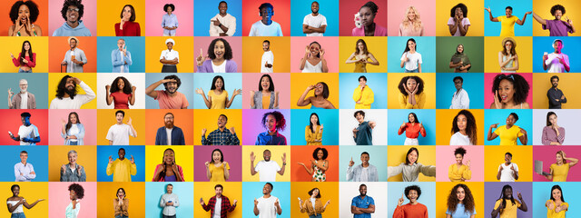 Poster - A colorful collage features a diverse group of individuals expressing various emotions and gestures.