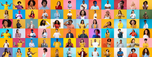 Poster - This vibrant collection showcases a diverse group of individuals engaged in various activities, embodying unity in diversity. Each person expresses a unique personality against colorful backdrops.