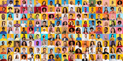 Poster - This vibrant collage features a diverse group of individuals from various backgrounds, each displaying unique expressions and styles.