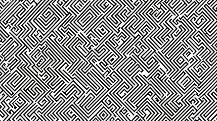 Poster - Black and white patterned background with a maze in the middle. The maze is made up of many lines and shapes
