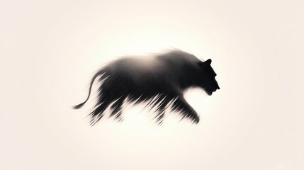 Poster - Black and white tiger is running across a white background. The tiger's fur is blurred, giving the impression of motion. Concept of freedom and wildness