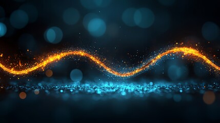 Aufkleber - Vibrant and dynamic light display with a blue and orange wave of light that is filled with sparkles. The orange light creates a warm and energetic atmosphere
