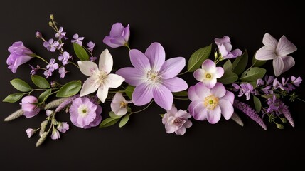 Aufkleber - Bouquet of flowers with purple and white flowers. The flowers are arranged in a line and are very colorful
