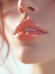 Aufkleber - Close-Up of Woman's Glossy Lips, Representing Beauty and Cosmetic Enhancement for Social Media Marketing Campaigns : Generative AI