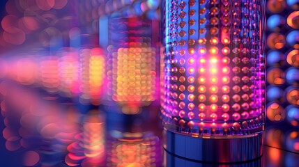 Poster - Illuminated glass cylinder with colorful lights at night