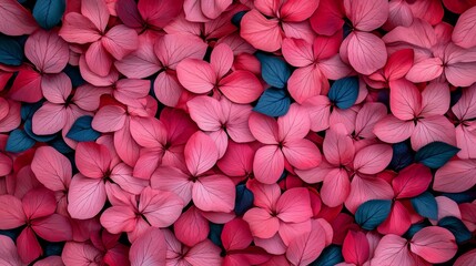 Aufkleber - Close up of pink flowers with blue leaves. The flowers are arranged in a way that creates a sense of depth and movement. The colors of the flowers and leaves are vibrant and eye-catching