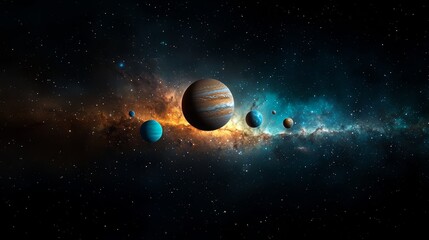 Wall Mural - close up of the planets in the solar system. the planets are in different positions and sizes, with 