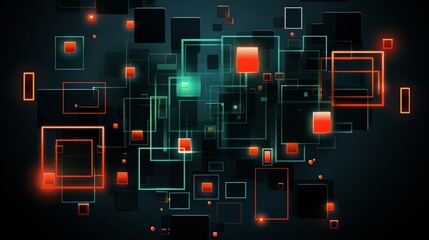 Poster - Colorful image of squares and rectangles with red and green lights. The image is abstract and has a futuristic feel to it