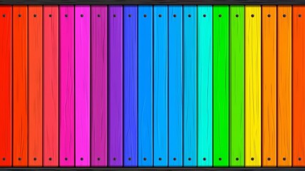 Poster - Colorful wooden fence with a rainbow of colors. The fence is made of wood and has a bright and cheerful appearance