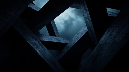 Poster - Dark image of a building with a cloudy sky. Scene is mysterious and ominous