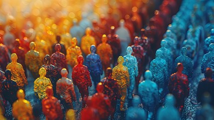 Poster - Colorful figurines suggesting movement in crowded outdoor space