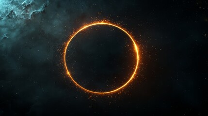 Poster - Glowing orange circle in the dark sky. The circle is surrounded by a lot of stars and the sky is filled with a lot of space