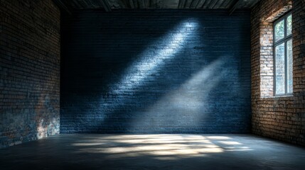 Aufkleber - Large empty room with a brick wall and a window. The room is very dark and empty