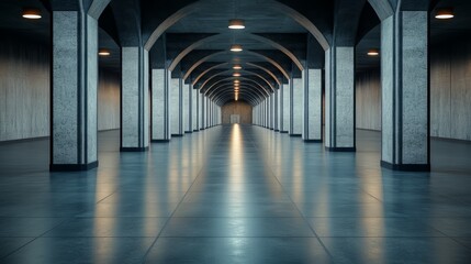 Poster - Long, empty hallway with a few pillars. The light is on and the floor is shiny