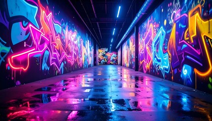Poster - Neon Graffiti Art Tunnel.