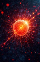 Poster - A burnished sphere radiates vivid orange light surrounded by a galaxy of twinkling stars and energy sparks showcasing the beauty and mystery of the universe in cosmic space.
