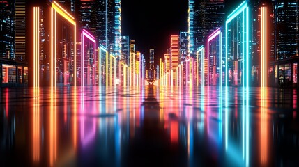 Aufkleber - Neon cityscape with a neon sign that says 
