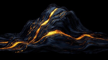 Aufkleber - Mountain with a lava flow on it. The lava is orange and the mountain is black. The image has a dark and ominous mood