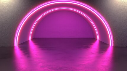 Poster - Neon pink room with a curved wall and a curved floor. The room is lit up with neon lights