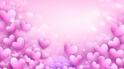 Aufkleber - Pink background with many hearts scattered around it. The hearts are of different sizes and are placed in various positions. Scene is one of love and affection