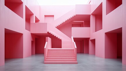 Aufkleber - The building is a pink color and has pink stairs. The pink color of the building and stairs creates a vibrant and cheerful atmosphere