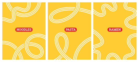 Poster - Abstract Pasta Line Pattern. Food Background with Yellow Waves. Abstract illustration of Italian Pasta, Chinese Ramen, Spaghetti and Noodles