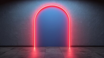Poster - Red archway with a blue background. The archway is lit up with neon lights. Scene is mysterious and intriguing