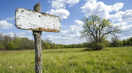 Aufkleber - Sign is on a post in a field. The sign is white and has a black border. The field is green and has a tree in the background