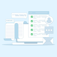 Poster - Online Checklist Concept, checkbox with check mark. checklist, to-do list to manage multiple tasks, online work schedule reminder, Checklist on screen. to do tasks. flat design vector illustration.