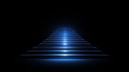 Poster - Staircase with a blue light shining on it. The staircase is lit up and he is a part of a futuristic scene