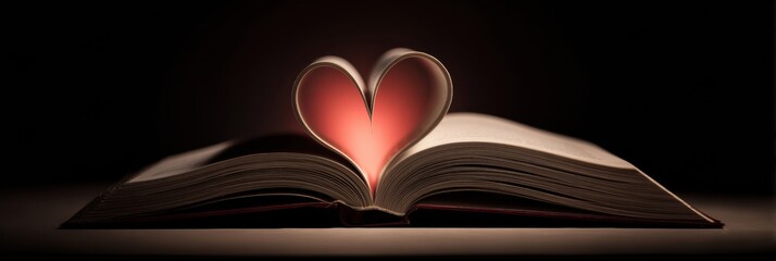 Poster - Open Book With Glowing Heart Shaped Pages Creates a Warm, Inviting Atmosphere Perfect for Romance or Cozy Reading Moments