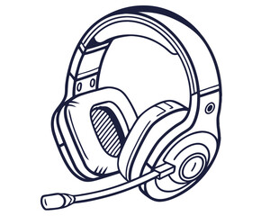 Fototapete - Vector illustration of gaming headphones with microphone outline on a white background.