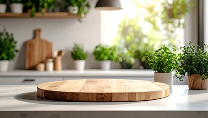 Poster - Wooden cutting board in bright kitchen.