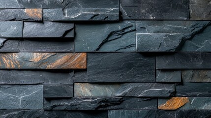 Poster - Wall made of stone with a black and brown color. The wall is made of stone and has a rough texture