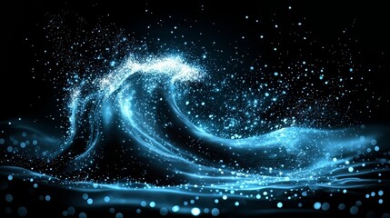 Poster - Wave of blue water with a lot of sparkles in it. The water is very blue and the sparkles are very bright