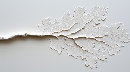 Aufkleber - White branch with a leafy pattern is shown in a white background. Concept of fragility and delicacy, as the branch appears to be made of paper or some other thin material