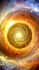 Wall Mural - Abstract swirling galaxy design in warm oranges, blues, and creams, vortex, universe, star, spiritual, energy field, portal effect and glowing center.