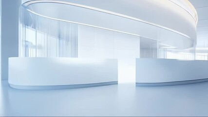 Poster - Clean White Futuristic Interior with Curved Design Elements Smooth Surfaces and Natural Light Casting Subtle Shadows in a Modern Architectural Space