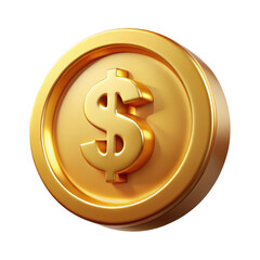 Leinwandbilder - 3d golden dollar coin isolated on transparent background